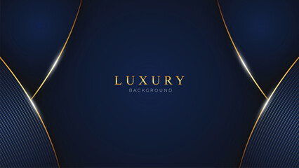 Realistic Luxury Blue Abstract Background with Golden Lines. Deluxe and Elegant Background Design Vector Illustration. Blue Backdrop in 3d Style.