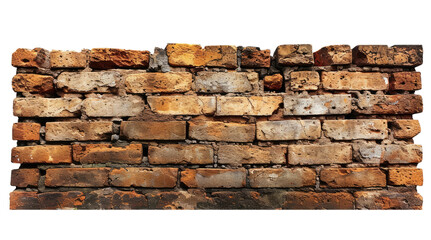 Old brown brick wall isolated on transparent background