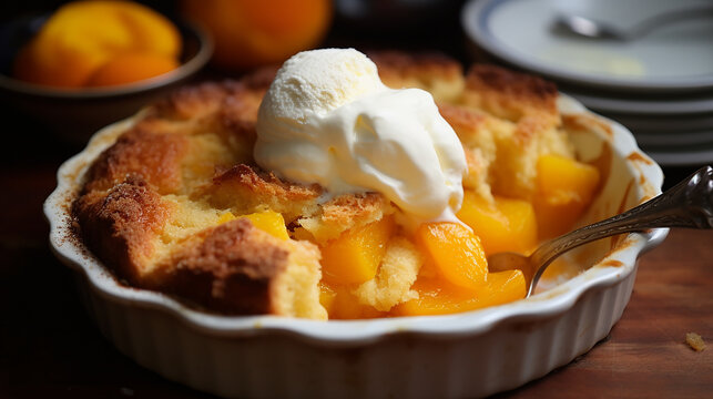 peach cobbler. a sweet summery cobbler in papercut style, suitable for a Southern charm cafe