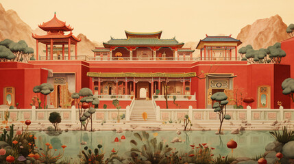 Fototapeta premium Traditional garden palace design in ancient China 