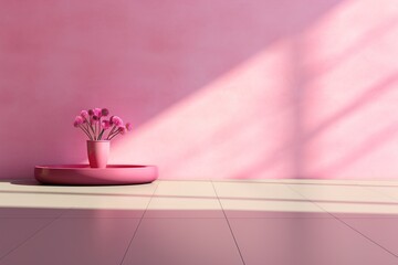 Pink flowers in a pink vase on a pink table