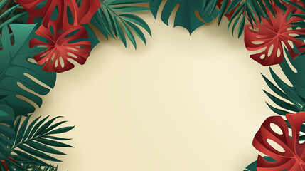 Fototapeta na wymiar summer background with with exotic jungle tropical palm leaves banner design