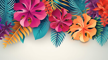 Naklejka premium summer background with with exotic jungle tropical palm leaves banner design