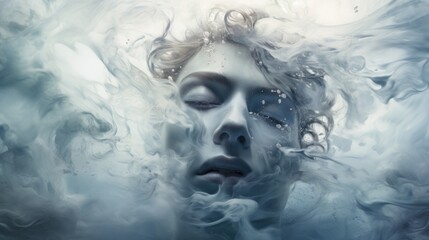 A dreamlike face emerges from a tumultuous cloud, embodying the ethereal nature of thought and the intangible essence of dreams.