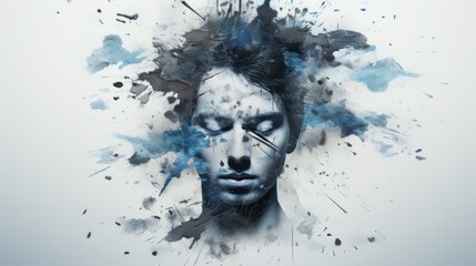 A face painted in splashes of blue, the crisscross of lines hinting at the complex map of human emotions and thoughts.