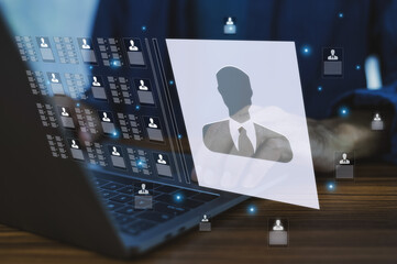 HR human resourcesconcept.Human resource manager checks online to choose the perfect employee for...