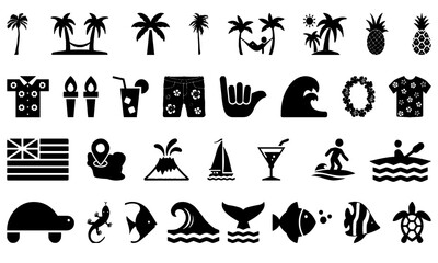 Hawaiian icon collection - obrazy, fototapety, plakaty