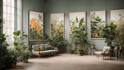 Fototapeta na wymiar A gallery arrangement of botanical illustrations, bringing the beauty of nature indoors Generative AI