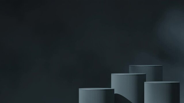 black wall background in rendering 3d footage of template mockup patterned cylinder dark grey podium seamless loop shadow animation
