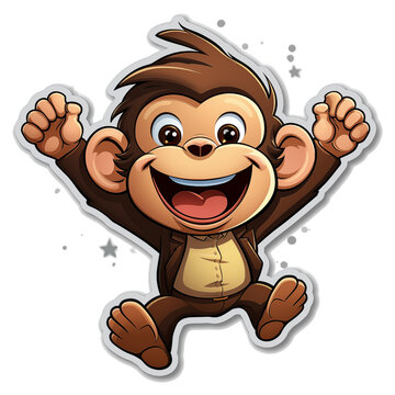 Monkey cartoon character sticker illustration. 