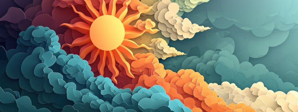 Sun with contrasting clouds symbolizes swift mood change, a metaphor for emotional resilience and vibrancy.