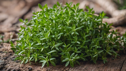 Thyme plant leaves, Medicine plant wallpaper, Garden thyme leaves - Latin name - Thymus vulgaris, Thyme plant growing in the herb garden