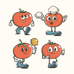 Set of Traditional Tomato Cartoon Illustration with Varied Poses and Expressions