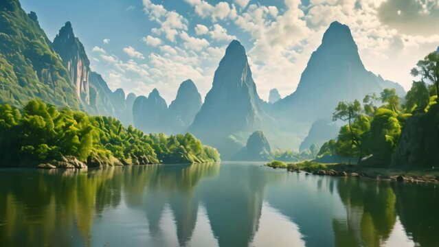 Landscape of the Guilin Li River and Karst mountains