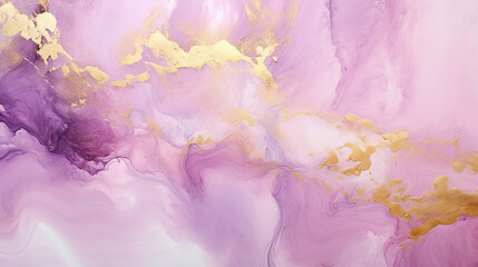 Obraz na płótnie Canvas Fluid art texture design. Background with floral mixing paint effect. Mixed paints for posters or wallpapers. Gold and Lilac overflowing colors. Liquid acrylic picture that flows and splash