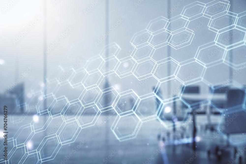 Aufkleber abstract virtual technology sketch with hexagon grid on a modern boardroom background, future techno