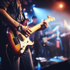 Obraz premium Rock guitarist playing live on stage