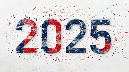 Happy New Year, Happy 2025, New year inscription "2025" Written with American Flag Colors on a isolated white background, Generative Ai