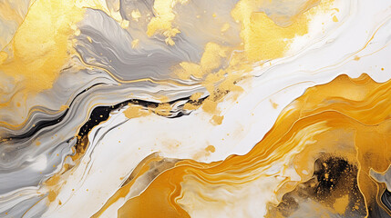 Fluid art texture design. Background with floral mixing paint effect. Mixed paints for posters or wallpapers. Gold and Ivory overflowing colors. Liquid acrylic picture that flows and splash