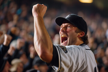 Champion's Elation: A Baseball Player's Exuberant Celebration of a Game-Winning Moment on the Diamond