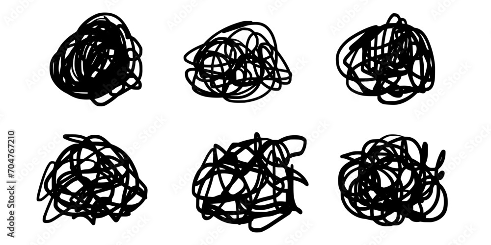 Poster set of hand drawn scribble sketch circle object. tangled grungy round scribble. isolated on white ba