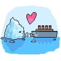 Naklejka premium pixel art iceberg ship couple
