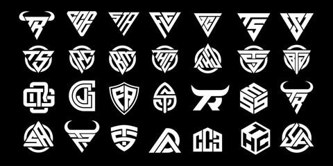 Vector set of flat Minimalist Initial Letter Monogram Element, emblem, symbol, logo Design.