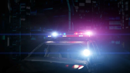 Fototapeta premium Police car at night パトカー 夜 回転灯 赤色灯 アメリカ 3D CG Rendered Images