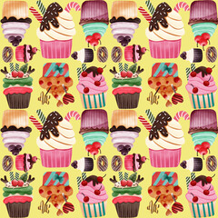 seamless pattern with cupcakes