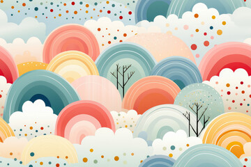 Rainbows pattern print design for nursery , Rainbow colors wallpaper, fabric graphic