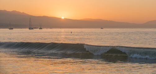 Waves breaking, Anchored boats, Santa Barbara