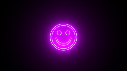 Glowing Happy smiley face or emoticon line. Neon Cute smile face icon. neon glowing Smiley Icon Smiling Face Flat Style.