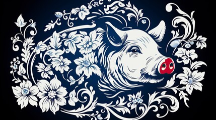 Chinese pig zodiac on red background   ,New Year Celebration, Chinese New year, Chinese New year Celebratin