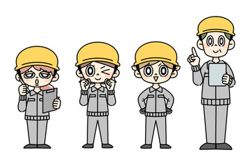 ヘルメットをかぶった作業員セット