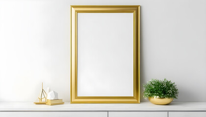 Vertical-gold-picture-frame-on-Wall--frame-mockup