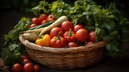 Fototapeta na wymiar Wicker basket with fresh organic vegetables