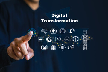 Digital transformation background Ai product technology Applications generating ai generate image online Hand UI User interface program Process image