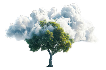 surreal and artistic representation of a tree with its foliage blending into clouds