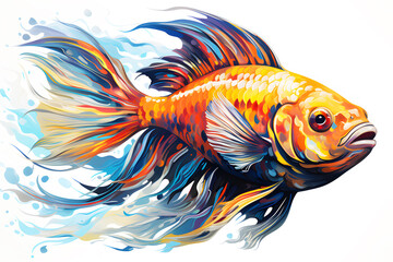 Obraz na płótnie Canvas Picture draw goldfish watercolor on white background. Realistic fish animal clipart template pattern.