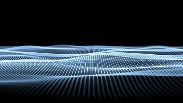 Digital network net loop slow motion waves on black background. Concept business technology animation.