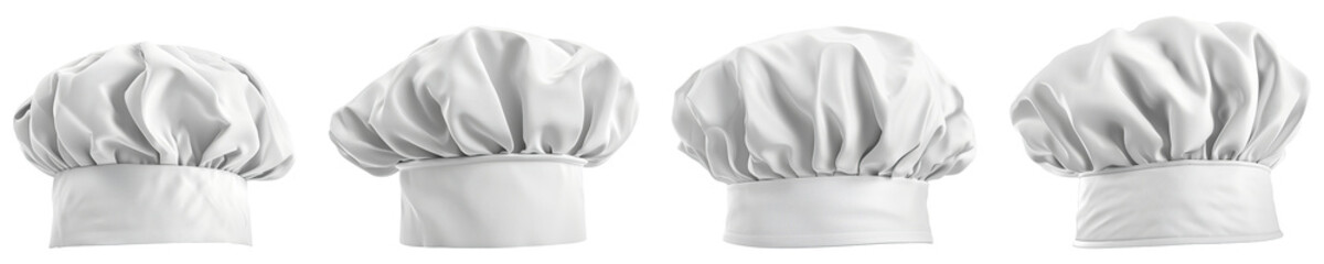 White chef hat isolated on transparent background. PNG collection - obrazy, fototapety, plakaty
