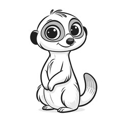 Here is the 2D cartoon-style drawing of a meerkat in white color on a white background, designed for coloring by kids, shown in a 45-degree angle view.