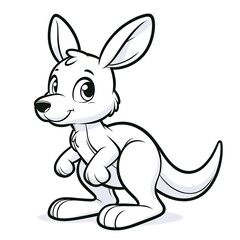 Here is the 2D cartoon-style drawing of a kangaroo in white color on a white background, designed for coloring by kids, shown in a 45-degree angle view.