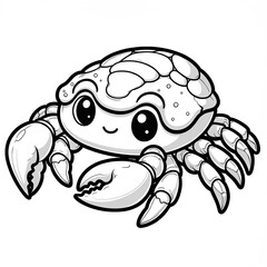 Here is the 2D cartoon-style drawing of a queen crab in white color on a white background, designed for coloring by kids, shown in a 45-degree angle view.