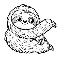 Here is the 2D cartoon-style drawing of a sloth in white color on a white background, designed for coloring by kids, shown in a 45-degree angle view.
