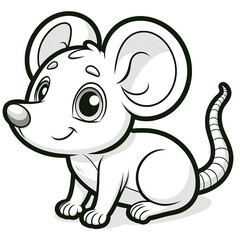 Here is another 2D cartoon-style drawing of a rat in white color on a white background, designed for coloring by kids, shown in a 45-degree angle view.