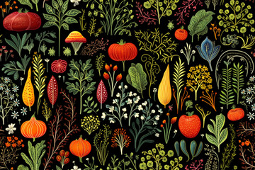 Enchanted Forest of Vegetables and Plants Seamless Pattern - Background design