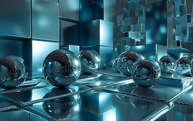 Futuristic Metal Balls and Cubes