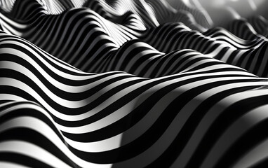 Surreal Black and White Striped Landscapes with Shiny Reflections