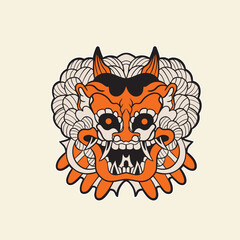 Japanese Demon Oni Mask Logo Design vector illustration	